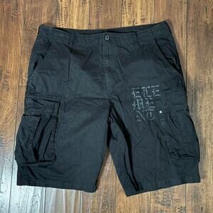Element Black Cargo Shorts Y2K Skater Grunge Embroidered Mens 38 Waist